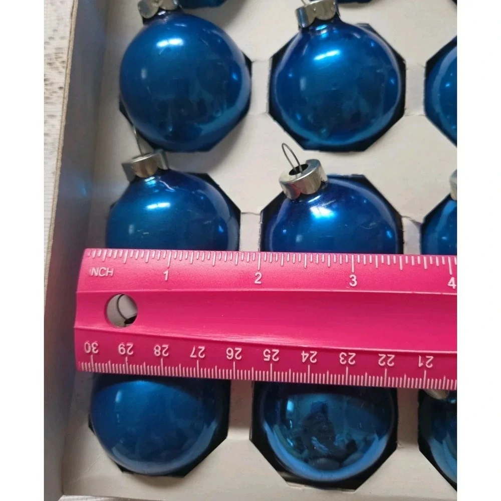 2 Pkgs Pyramid Glass Christmas Ornaments Blue & Silver 18 of Each Vintage Decor